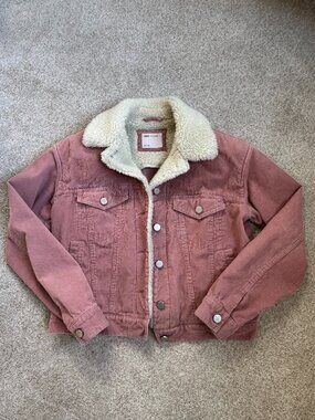ASOS Pink Corduroy Sherpa-Lined Trucker Jacket | US 6 | Teddy Fleece Colla
